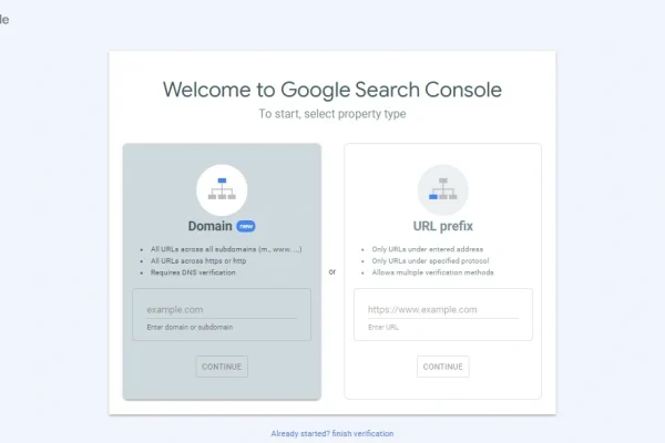 google search console select property type