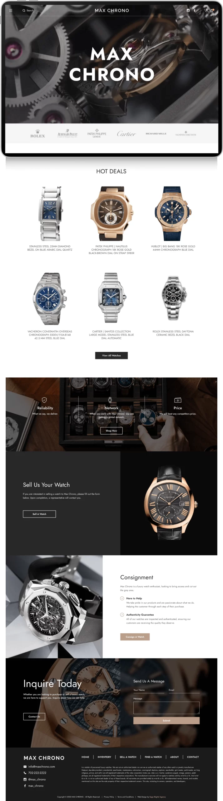 Max Chrono web design mockup page