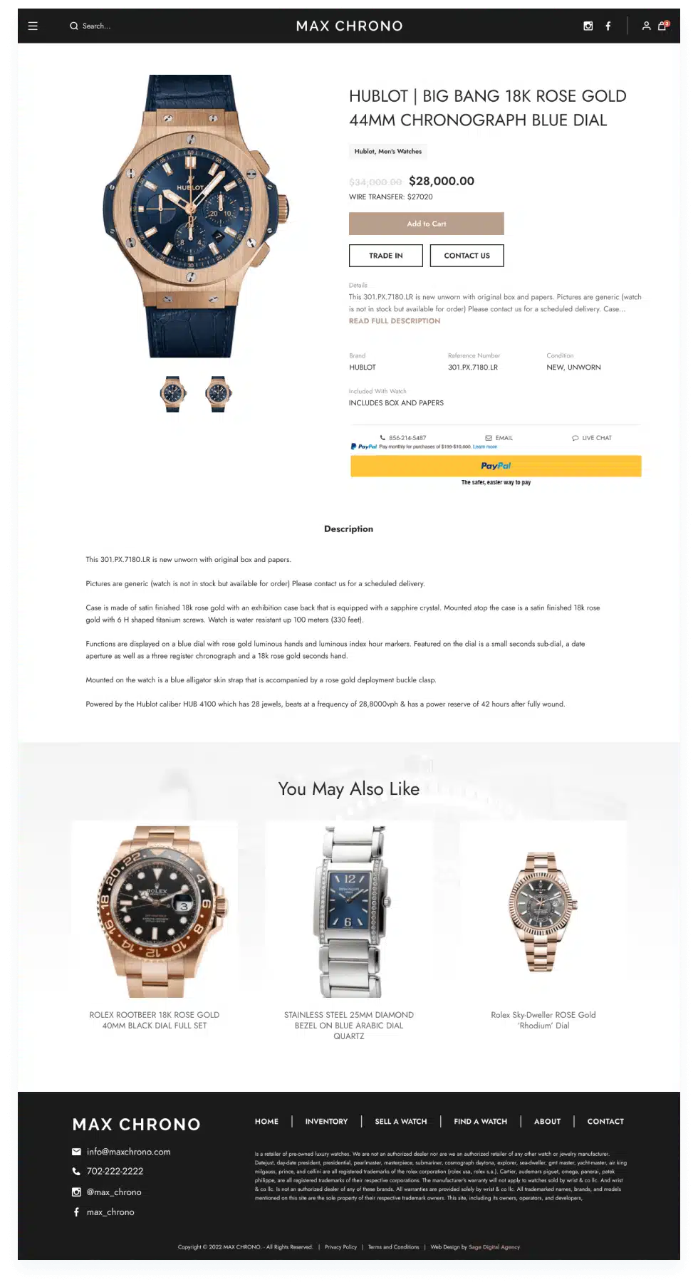 Max Chrono web page mockup