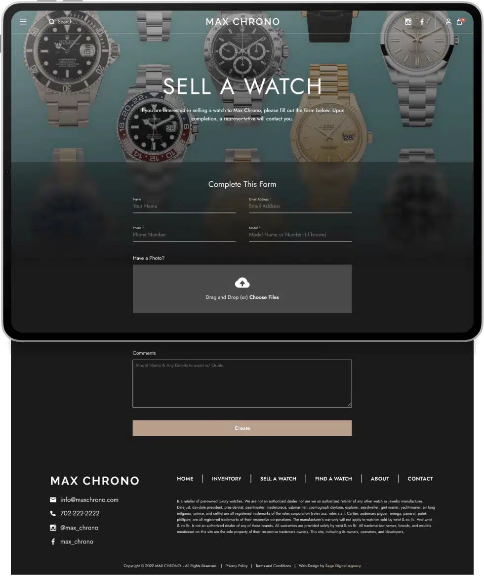Max Chrono web design mockup