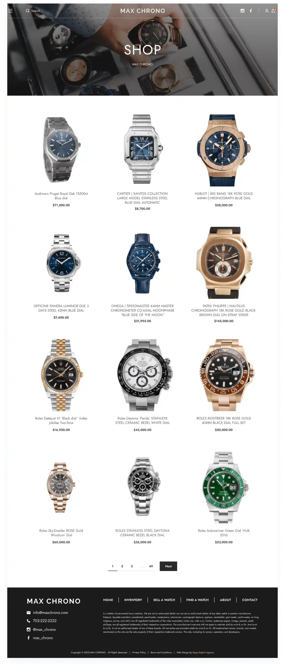 Max Chrono web page mockup