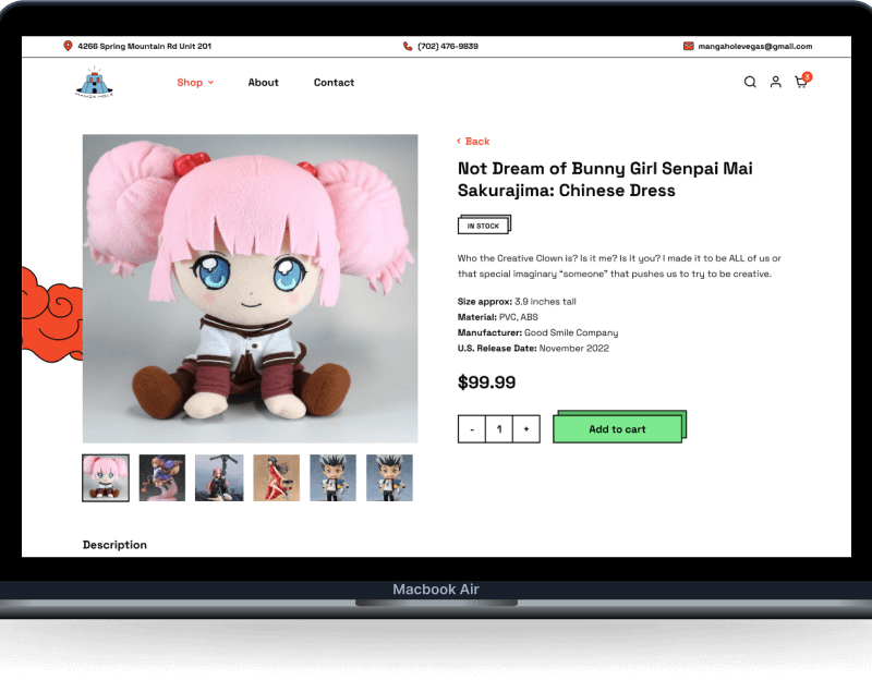 Manga Hole Web design mockup on macbook air