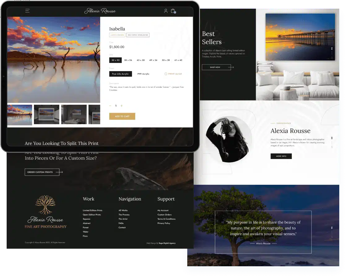 Alexia Rousse Photography website design mockup on ipad