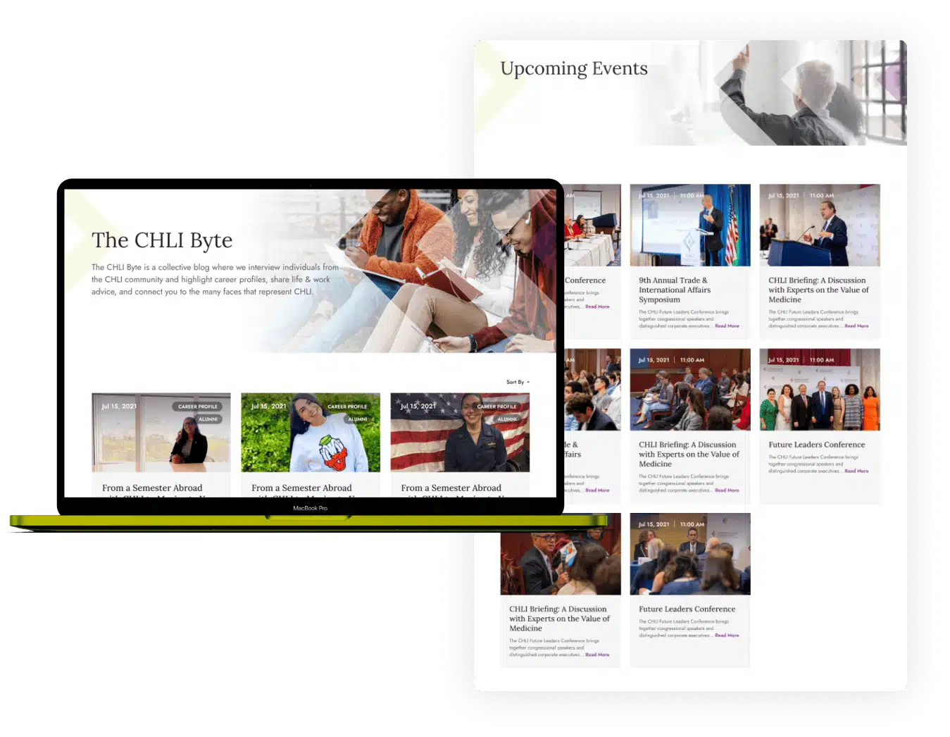 CHLI web design mockup on a macbook pro
