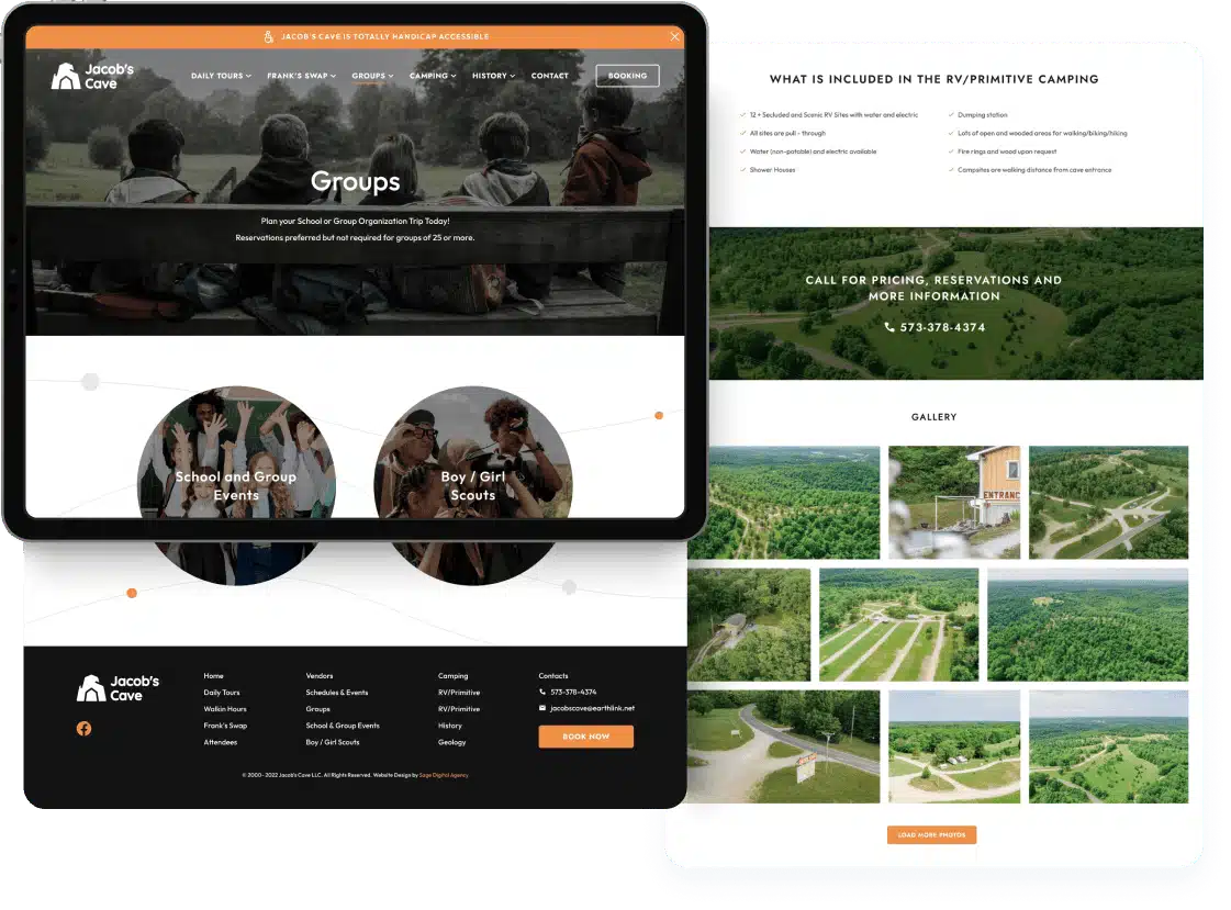 Jacob's Cave web design portfolio mockup on an ipad
