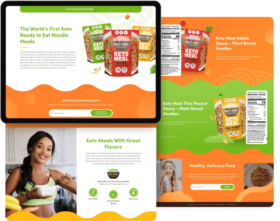 Miracle Noodle website design mockup on ipad