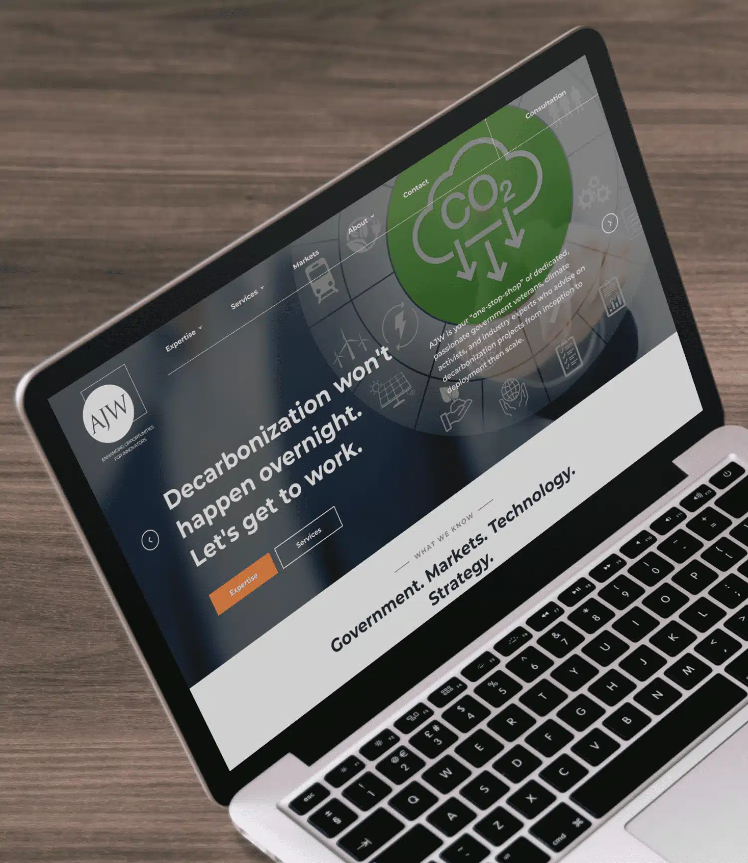 Portfolio Web design mockup of AJW on a laptop