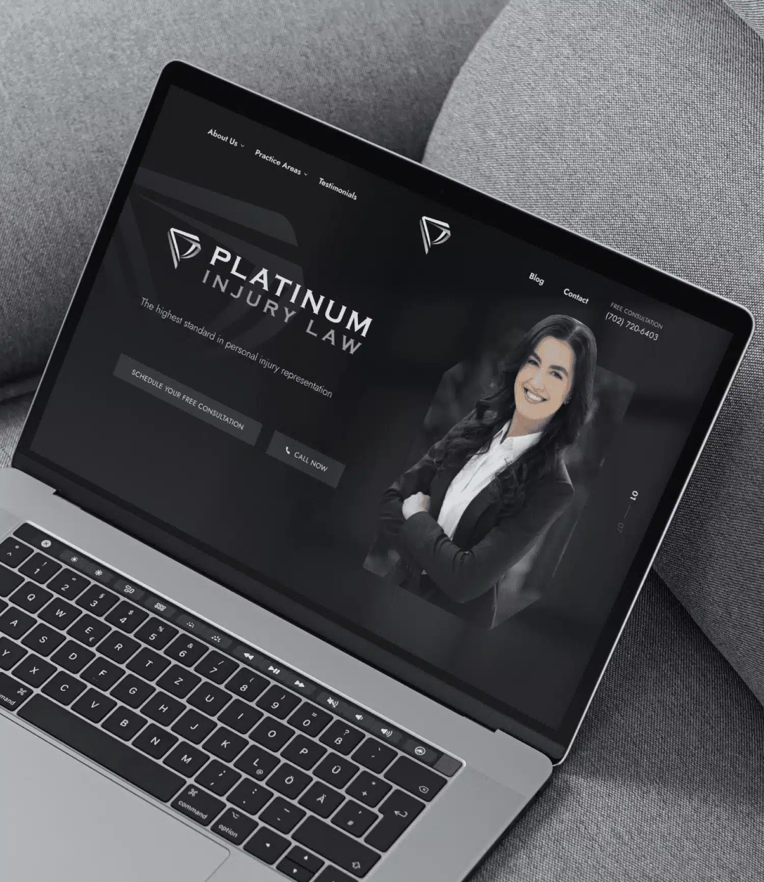 Platinum injury law web design mockup on a laptop