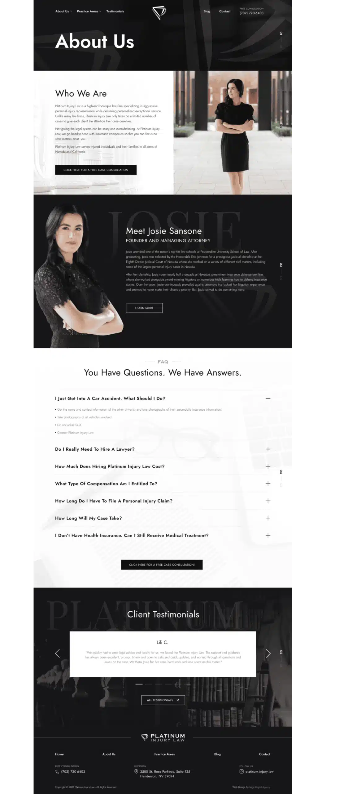 Platinum Injury Law web design mockup