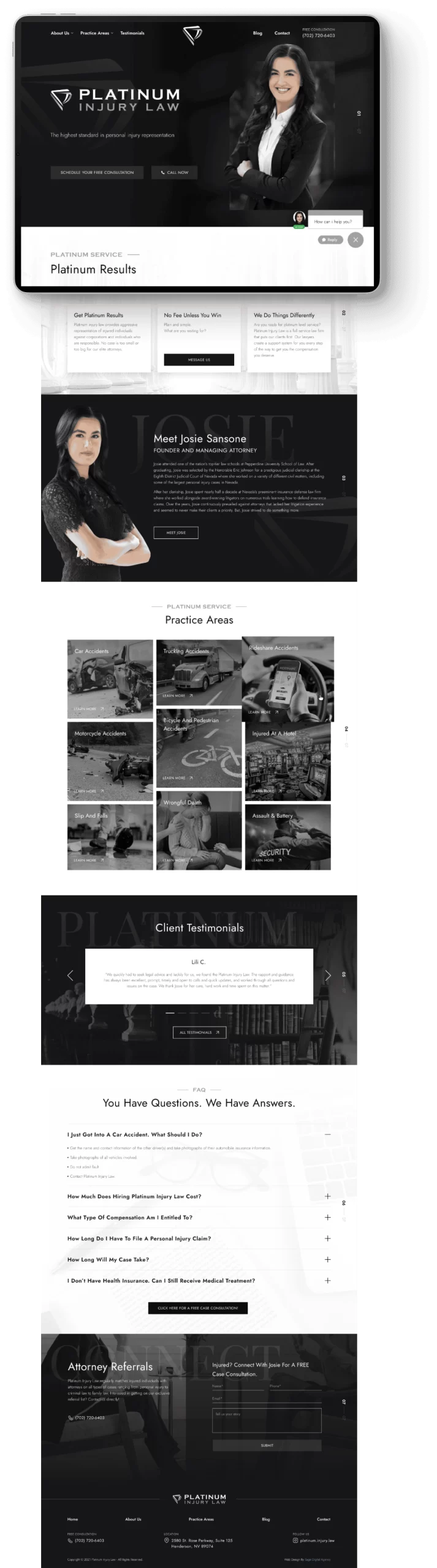 Platinum Injury Law web design page