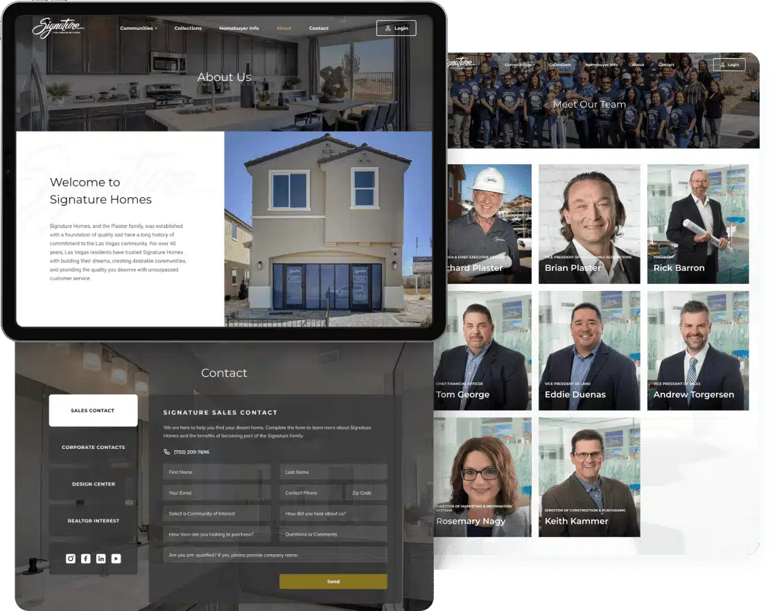 Signature Homes web design mock up on an ipad