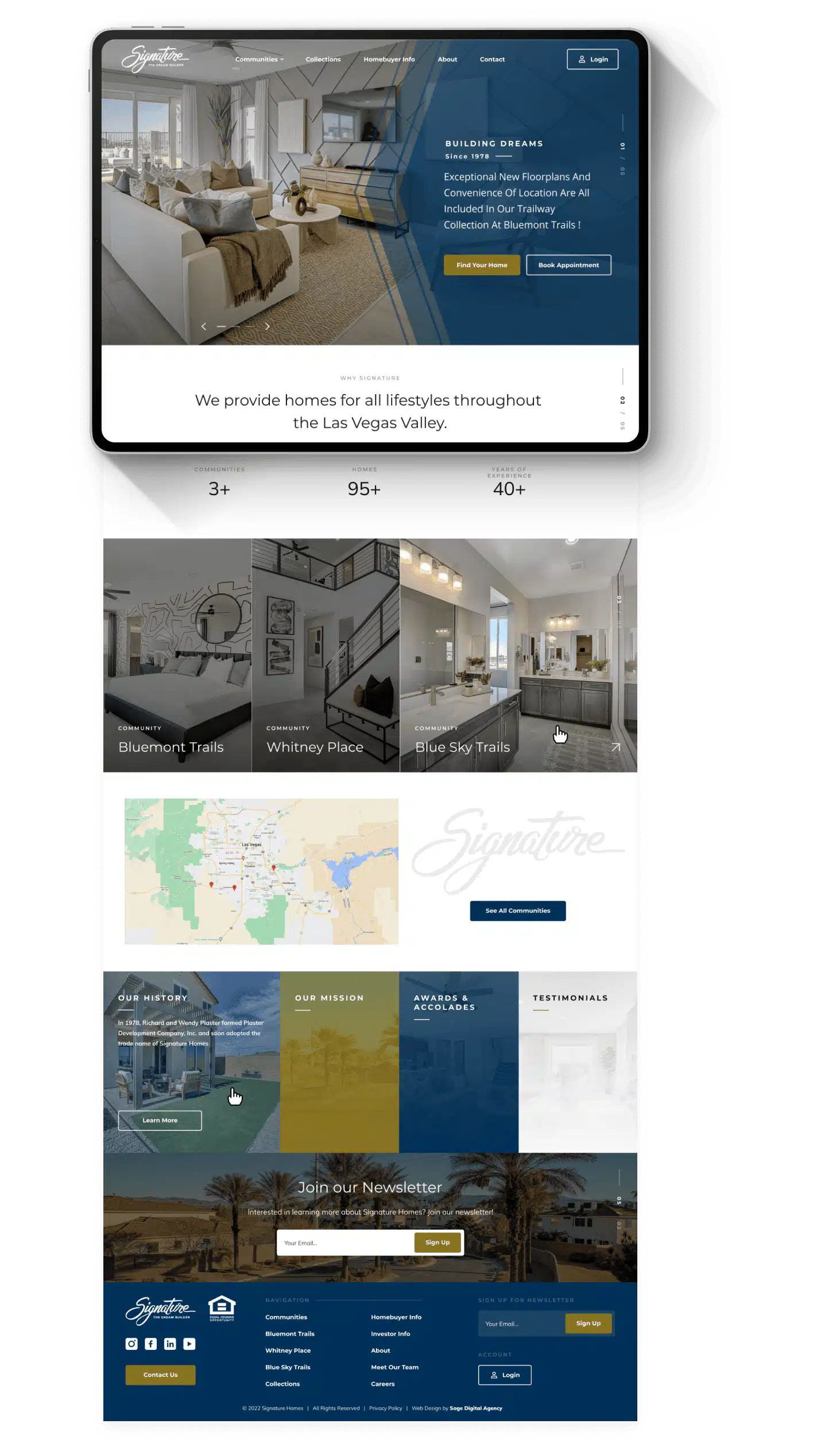 Signature Homes web design mockup on a phone