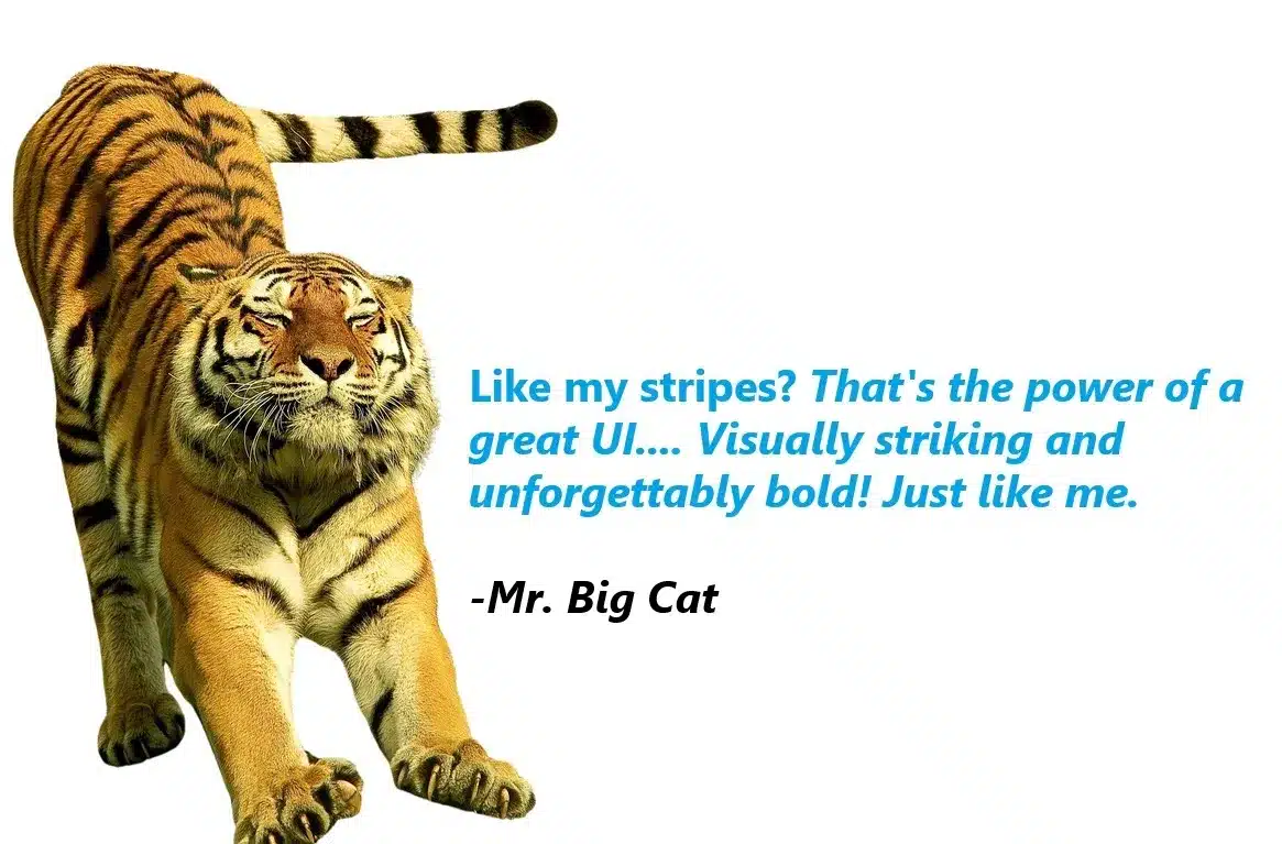 A majestic tiger with a captivating gaze, symbolizing the essence of User Interface - visually stunning and immediately captivating, just like a well-designed UI that catches your attention at first glance.