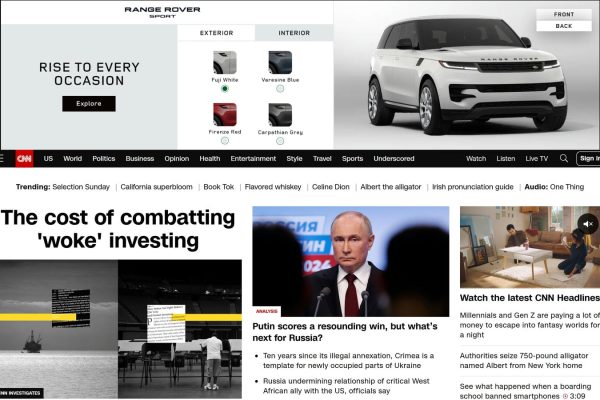 Screenshot of CNN's home page illustrating an example of a web design that is too complicated.